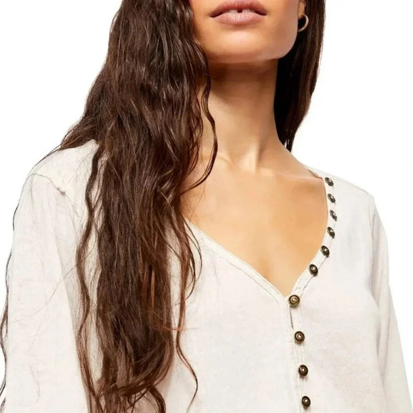 Free People We The Free Morgan Henley Short Sleeve in Prosecco Beige Medium - Picture 10 of 16